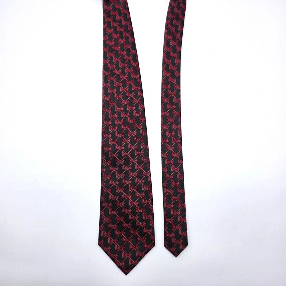 Eagles Wings Nebraska Huskers Mens Silk Necktie Black Red Script Logo Pattern
